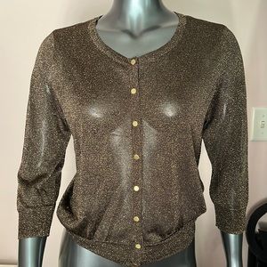 White House Black Market Metallic Gold Sparkly Sheer Brown Cardigan
